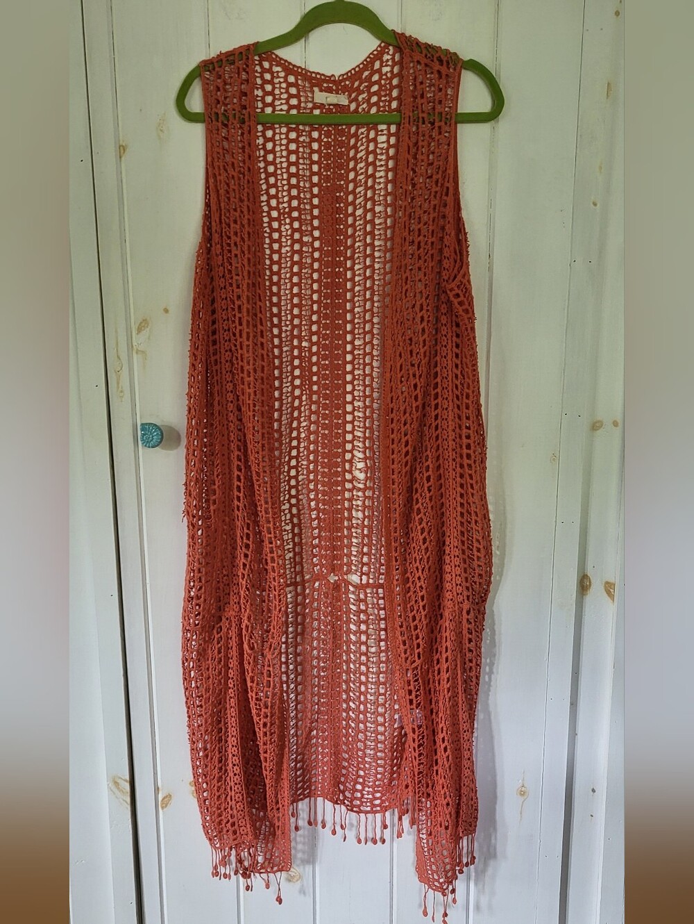Crochet Open Front Longline Cotton Duster Vest